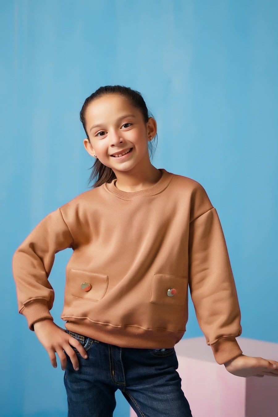 Sweatshirt With Flap - Coffee Brown