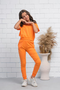 Orange 2Pcs Cord Set with Short Sleeves Shirt and Trouser - Jersey - co-ord-sets, dresses - Sprinkles Pakistan