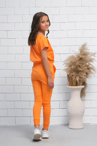 Orange 2Pcs Cord Set with Short Sleeves Shirt and Trouser - Jersey - co-ord-sets, dresses - Sprinkles Pakistan