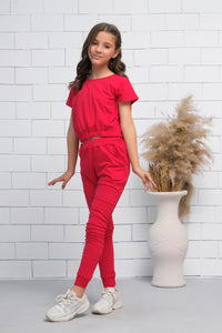 Red 2Pcs Cord Set with Short Sleeves Shirt and Trouser - Jersey - co-ord-sets, dresses - Sprinkles Pakistan