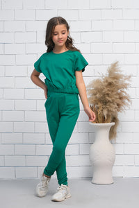 Green 2Pcs Cord Set with Short Sleeves Shirt and Trouser - Jersey - co-ord-sets, dresses - Sprinkles Pakistan