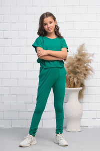 Green 2Pcs Cord Set with Short Sleeves Shirt and Trouser - Jersey - co-ord-sets, dresses - Sprinkles Pakistan