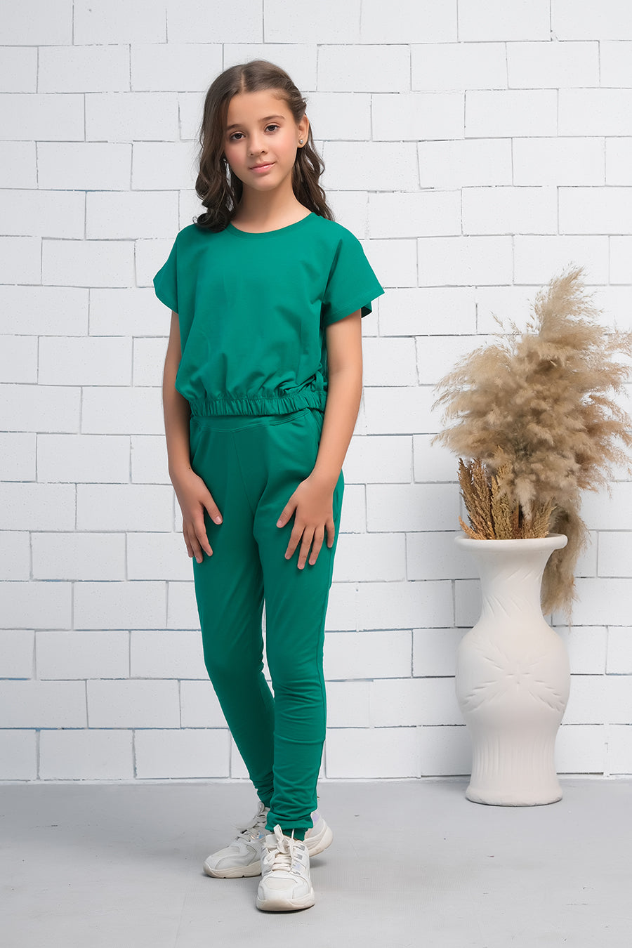 Green 2Pcs Cord Set with Short Sleeves Shirt and Trouser - Jersey - co-ord-sets, dresses - Sprinkles Pakistan