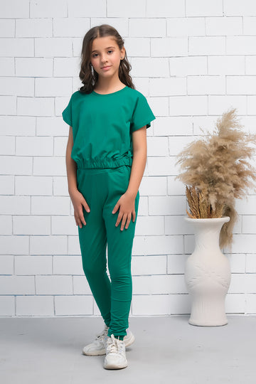 Green 2Pcs Cord Set with Short Sleeves Shirt and Trouser