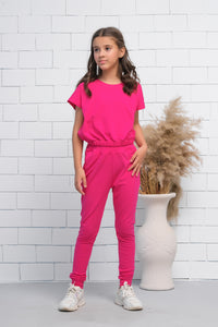Pink 2Pcs Cord Set with Short Sleeves Shirt and Trouser - Jersey - co-ord-sets, dresses - Sprinkles Pakistan