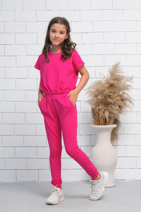 Pink 2Pcs Cord Set with Short Sleeves Shirt and Trouser - Jersey - co-ord-sets, dresses - Sprinkles Pakistan