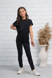 Black 2Pcs Cord Set with Short Sleeves Shirt and Trouser - Jersey - co-ord-sets, dresses - Sprinkles Pakistan
