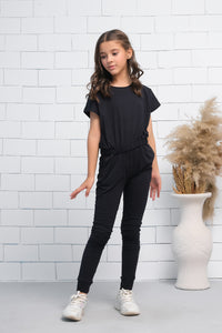 Black 2Pcs Cord Set with Short Sleeves Shirt and Trouser - Jersey - co-ord-sets, dresses - Sprinkles Pakistan