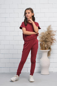 Maroon 2Pcs Cord Set with Short Sleeves Shirt and Trouser - Jersey - co-ord-sets, dresses - Sprinkles Pakistan