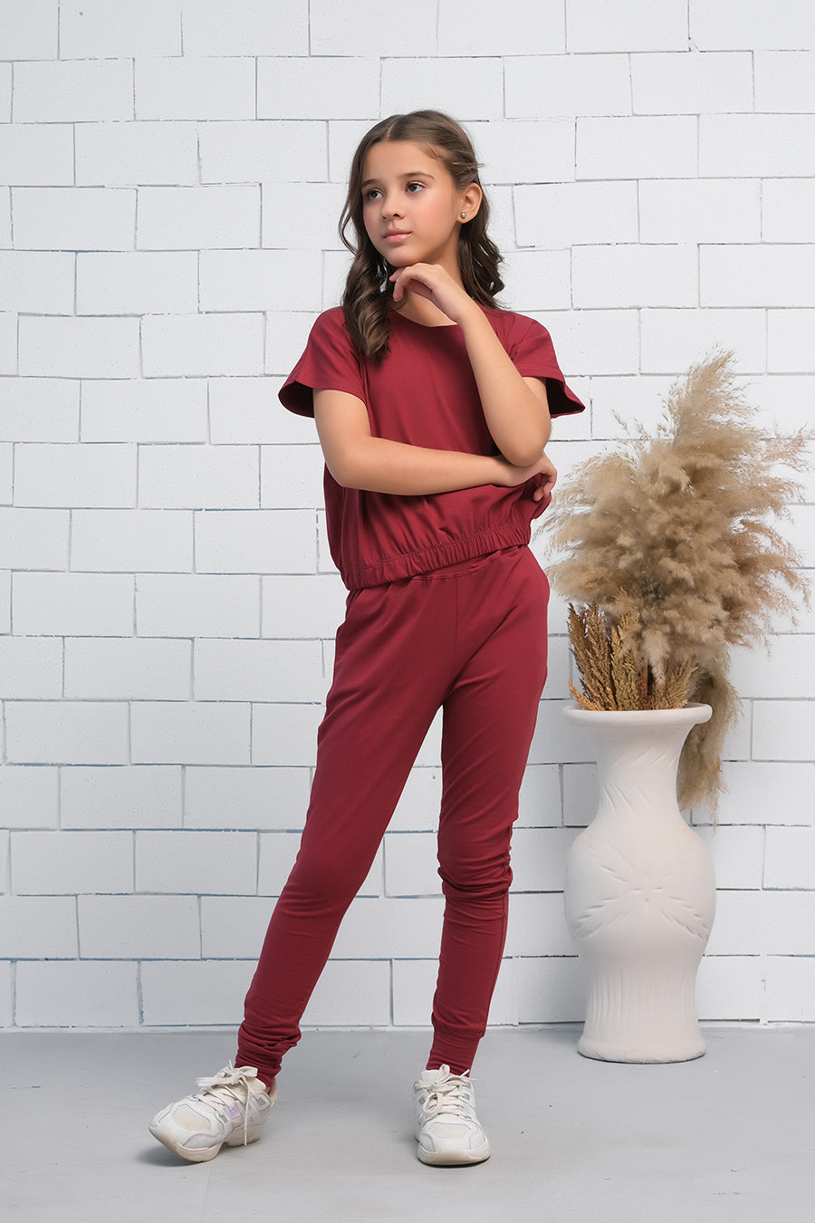Maroon 2Pcs Cord Set with Short Sleeves Shirt and Trouser - Jersey - co-ord-sets, dresses - Sprinkles Pakistan