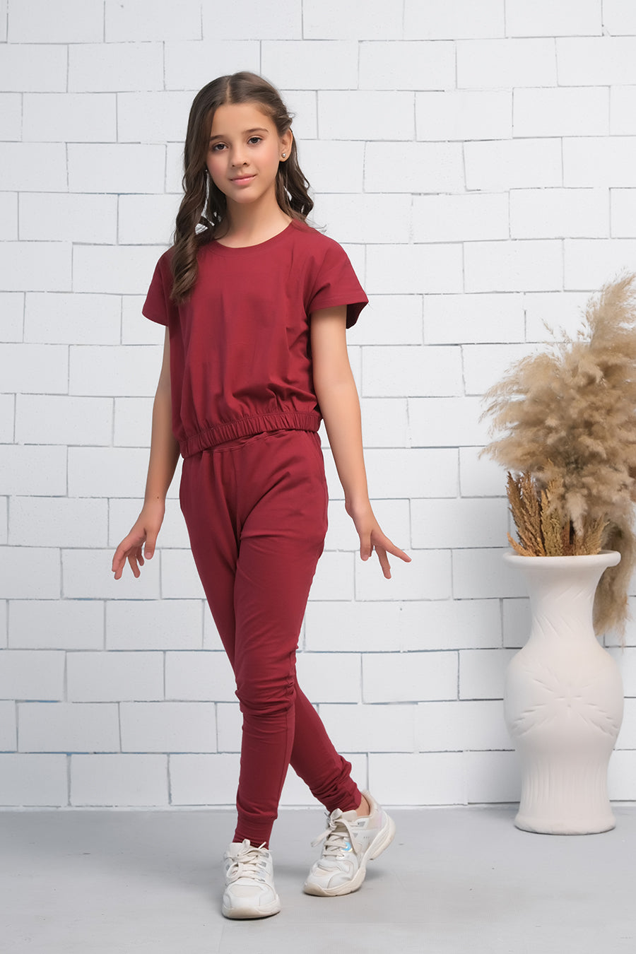 Maroon 2Pcs Cord Set with Short Sleeves Shirt and Trouser - Jersey - co-ord-sets, dresses - Sprinkles Pakistan