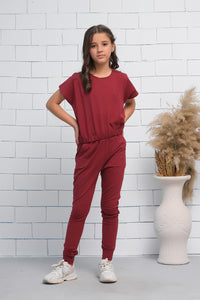 Maroon 2Pcs Cord Set with Short Sleeves Shirt and Trouser - Jersey - co-ord-sets, dresses - Sprinkles Pakistan