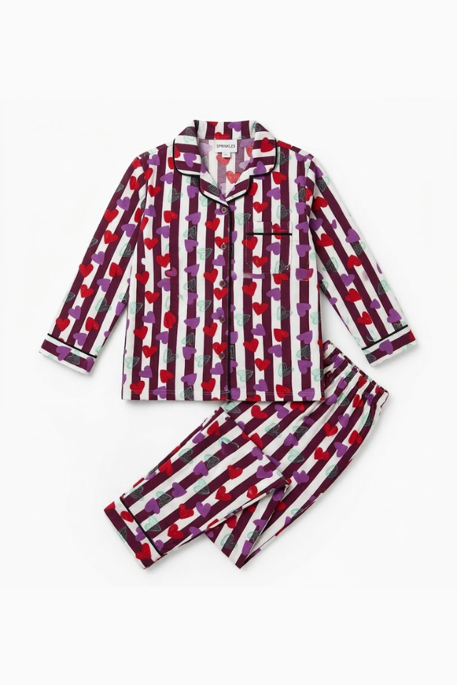 Heartstrings Charm - 2pcs - Nightsuit - Boski Linen - New Arrival, Night Suit - Sprinkles Pakistan