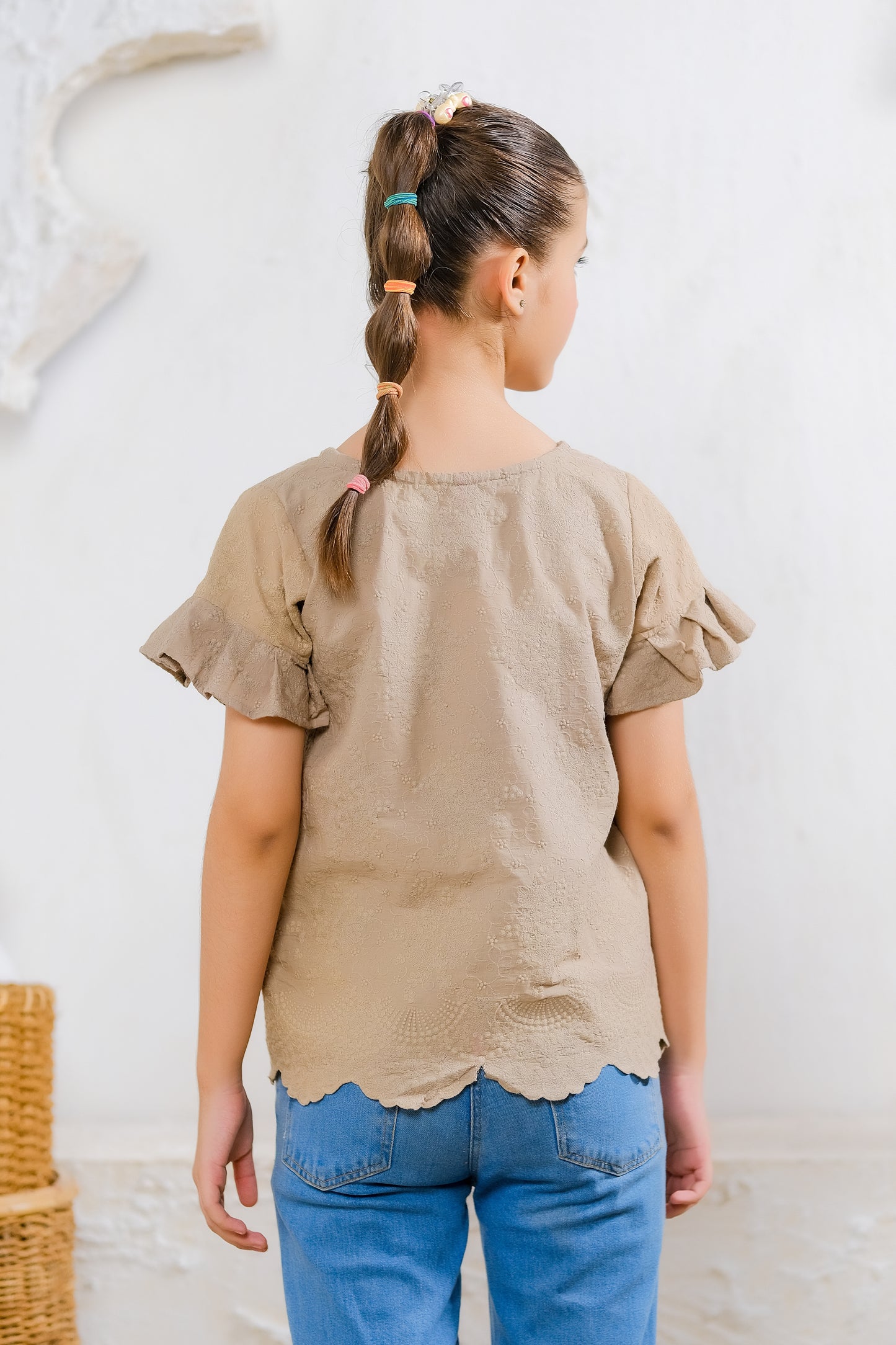 Beige Scallop Hem Top - Cotton - shirts, topsshirts - Sprinkles Pakistan