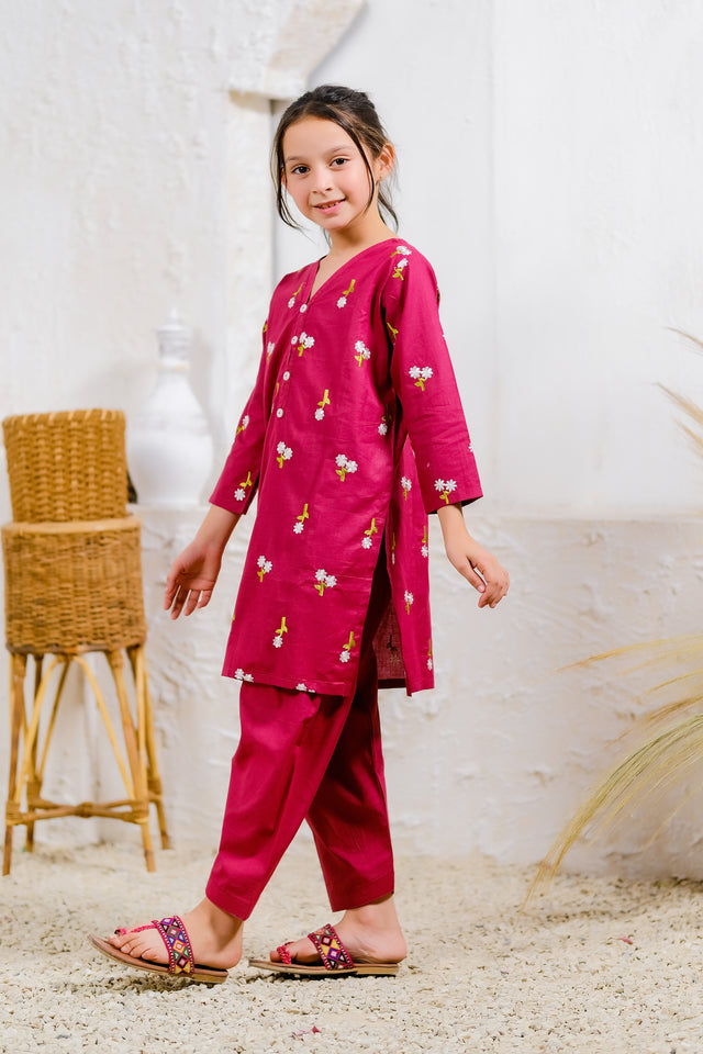 Berry Blossom - 2pcs - Embroidered - Cotton - 2pcs-ready-to-wear, 2-pcs Embroidery Kids - Sprinkles Pakistan