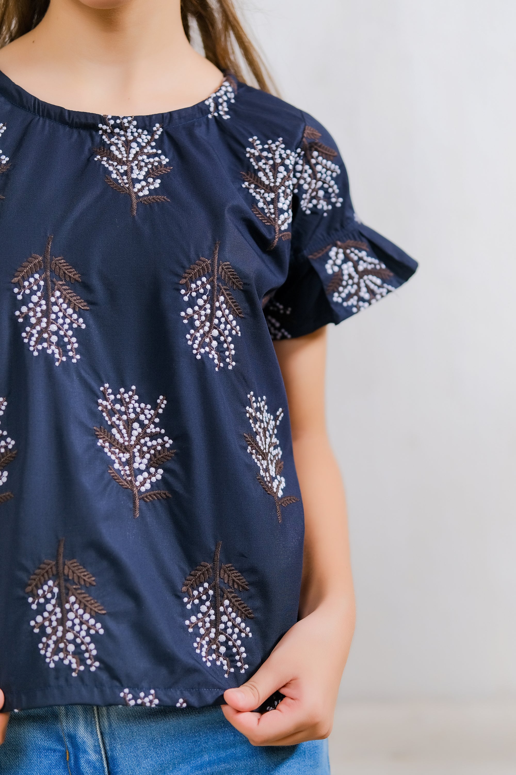 Black & White Floral Print Top - Cotton - shirts, topsshirts - Sprinkles Pakistan