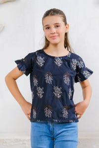 Black & White Floral Print Top - Cotton - shirts, topsshirts - Sprinkles Pakistan