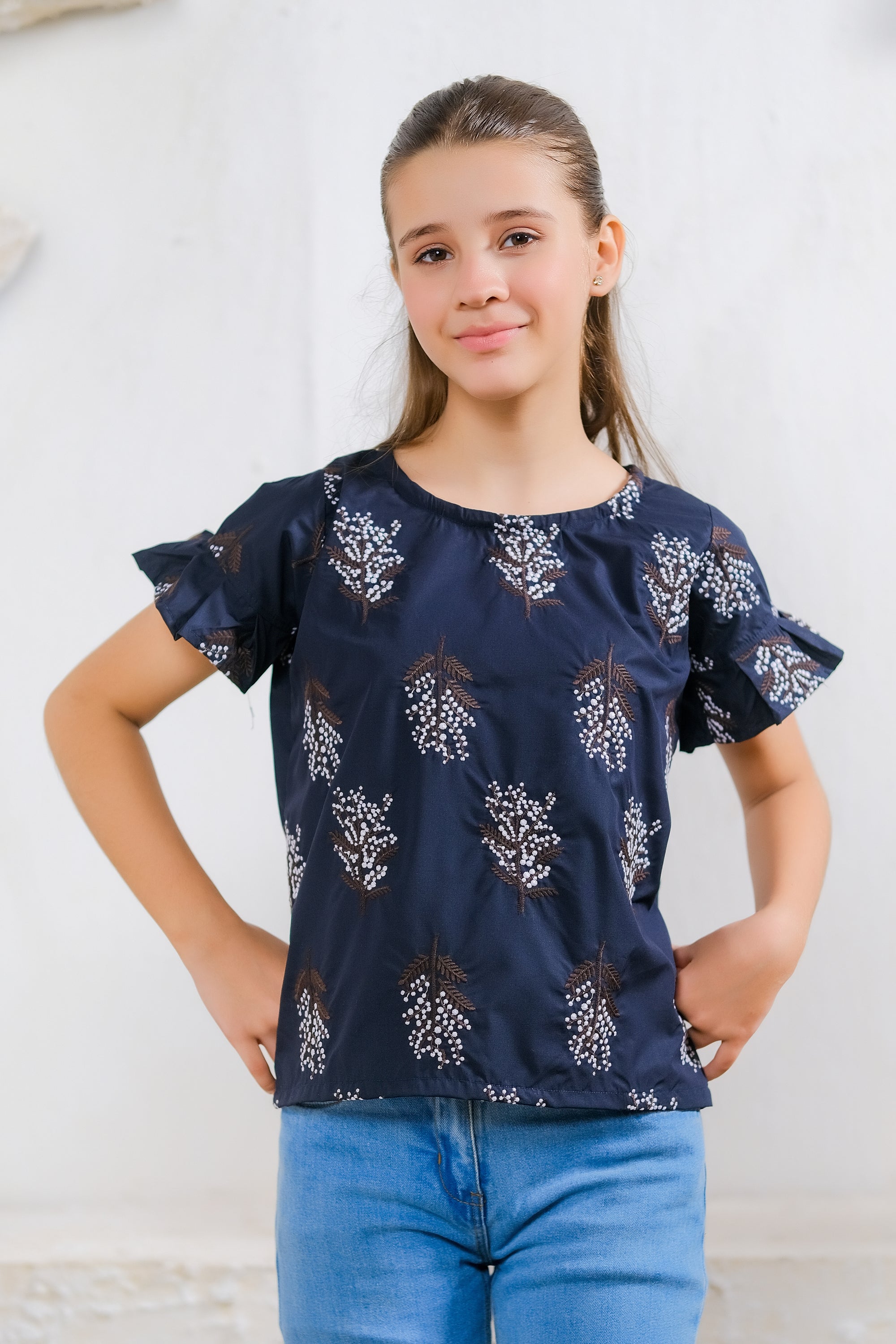 Black & White Floral Print Top - Cotton - shirts, topsshirts - Sprinkles Pakistan