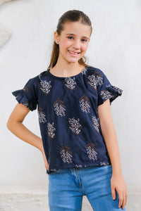 Black & White Floral Print Top - Cotton - shirts, topsshirts - Sprinkles Pakistan