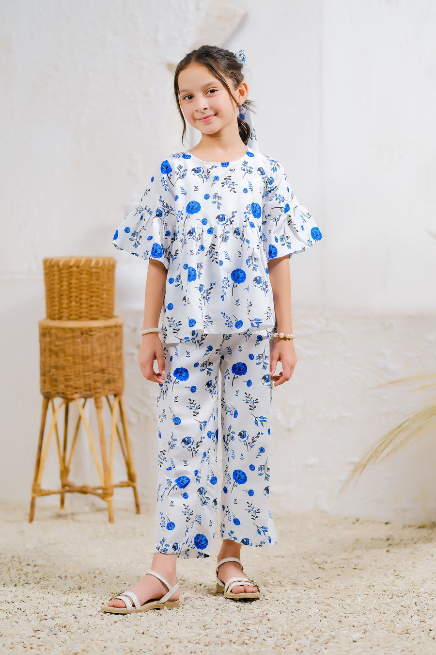 Blue Floral Elegance - 2pcs - Lawn Silk - co-ord-sets, 2pcs-ready-to-wear, 2pcs-ready-to-wear - Sprinkles Pakistan