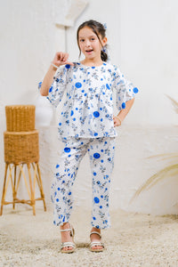 Blue Floral Elegance - 2pcs - Lawn Silk - co-ord-sets, 2pcs-ready-to-wear, 2pcs-ready-to-wear - Sprinkles Pakistan