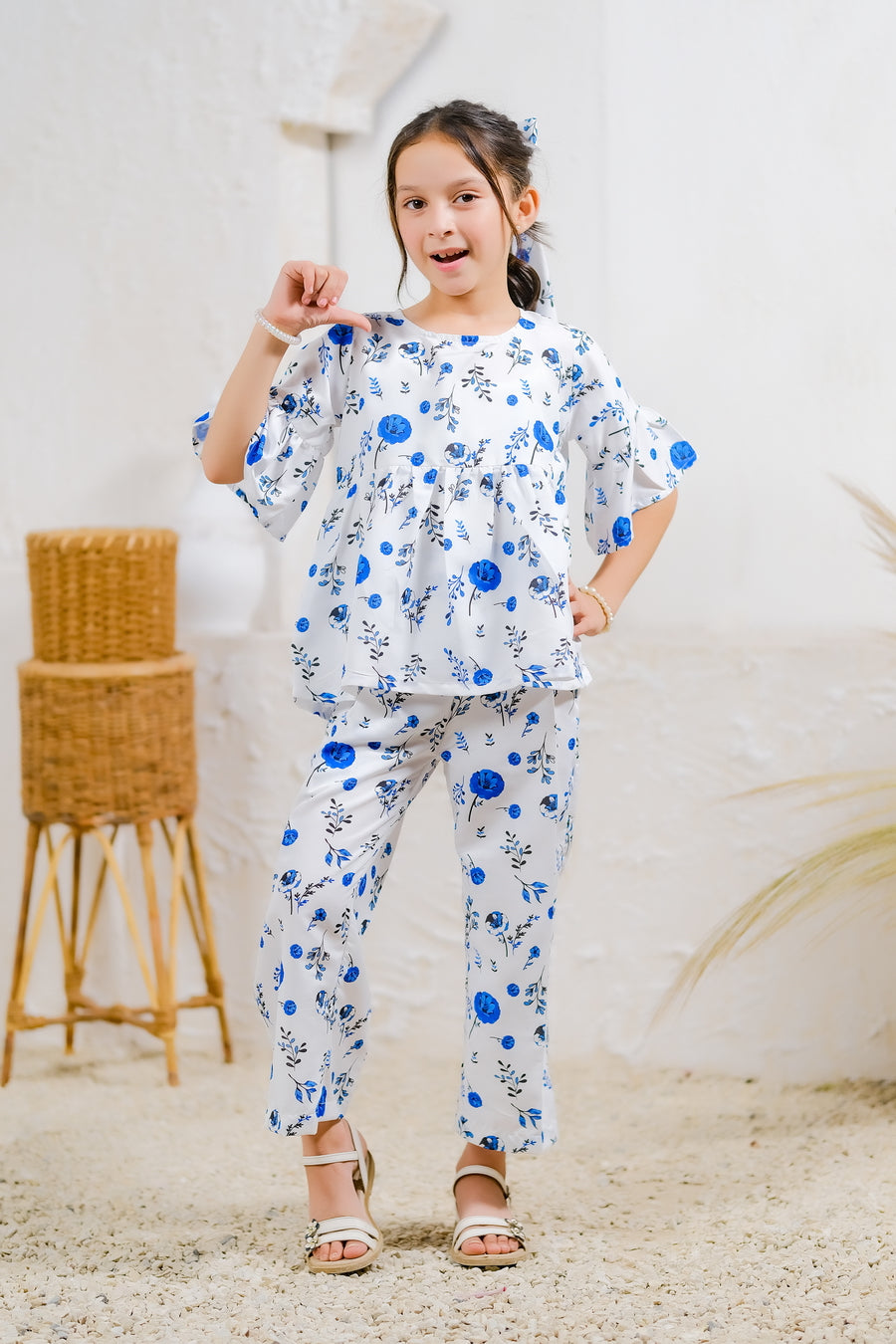 Blue Floral Elegance - 2pcs - Lawn Silk - co-ord-sets, 2pcs-ready-to-wear, 2pcs-ready-to-wear - Sprinkles Pakistan