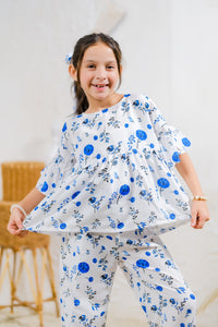 Blue Floral Elegance - 2pcs - Lawn Silk - co-ord-sets, 2pcs-ready-to-wear, 2pcs-ready-to-wear - Sprinkles Pakistan