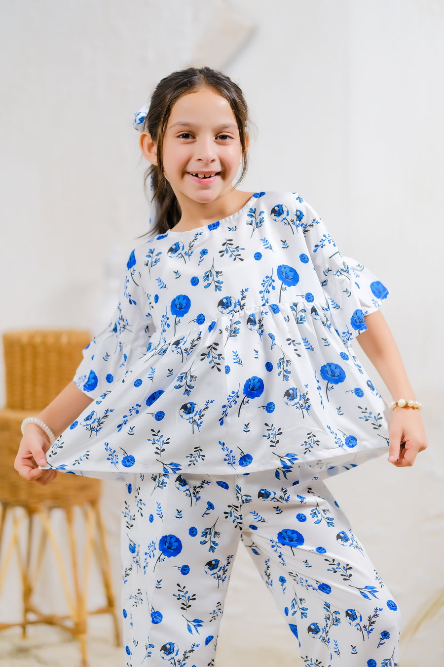 Blue Floral Elegance - 2pcs - Lawn Silk - co-ord-sets, 2pcs-ready-to-wear, 2pcs-ready-to-wear - Sprinkles Pakistan