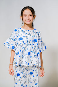 Blue Floral Elegance - 2pcs - Lawn Silk - co-ord-sets, 2pcs-ready-to-wear, 2pcs-ready-to-wear - Sprinkles Pakistan