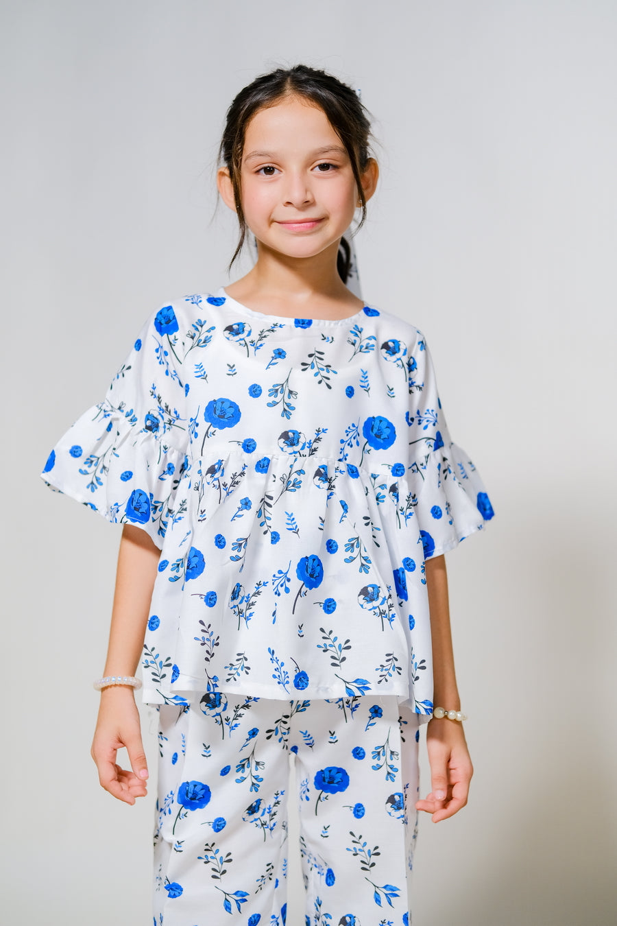 Blue Floral Elegance - 2pcs - Lawn Silk - co-ord-sets, 2pcs-ready-to-wear, 2pcs-ready-to-wear - Sprinkles Pakistan