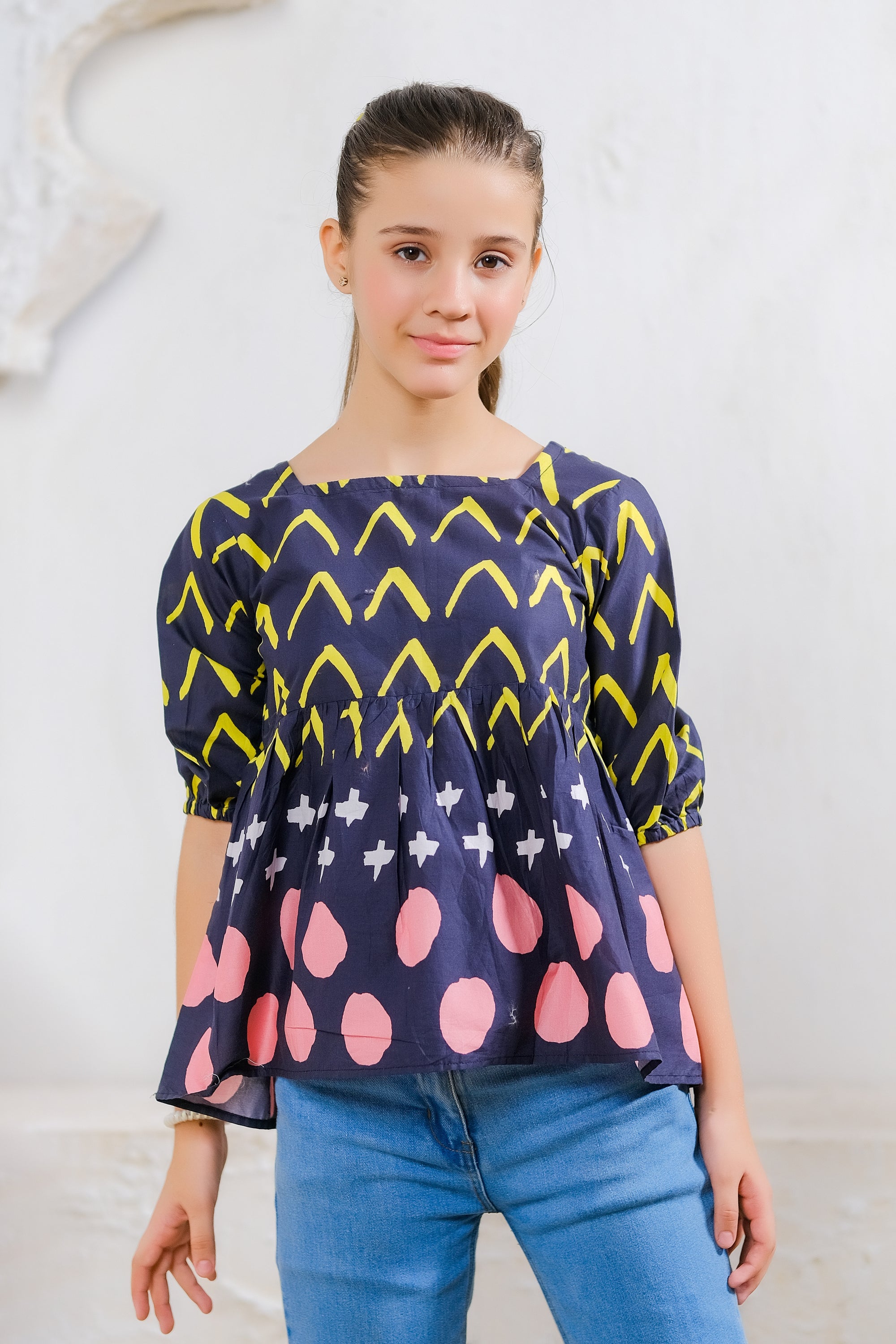 Bright Chevron & Dot Dress - Cotton - shirts, topsshirts - Sprinkles Pakistan