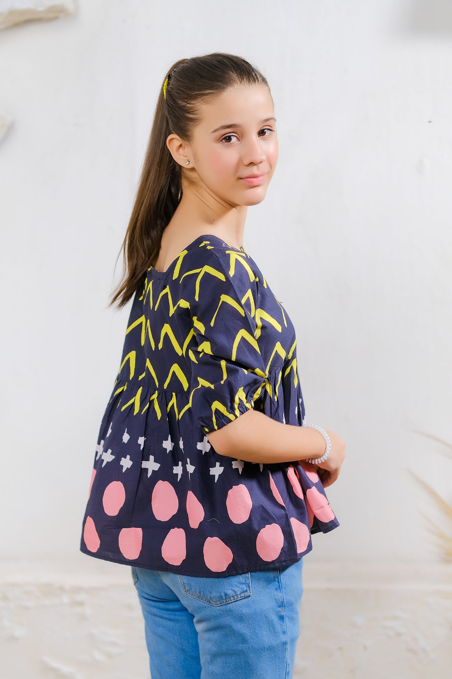 Bright Chevron & Dot Dress - Cotton - shirts, topsshirts - Sprinkles Pakistan