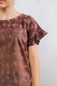 Chocolate Floral Embroidered Top - Cotton - shirts, topsshirts - Sprinkles Pakistan