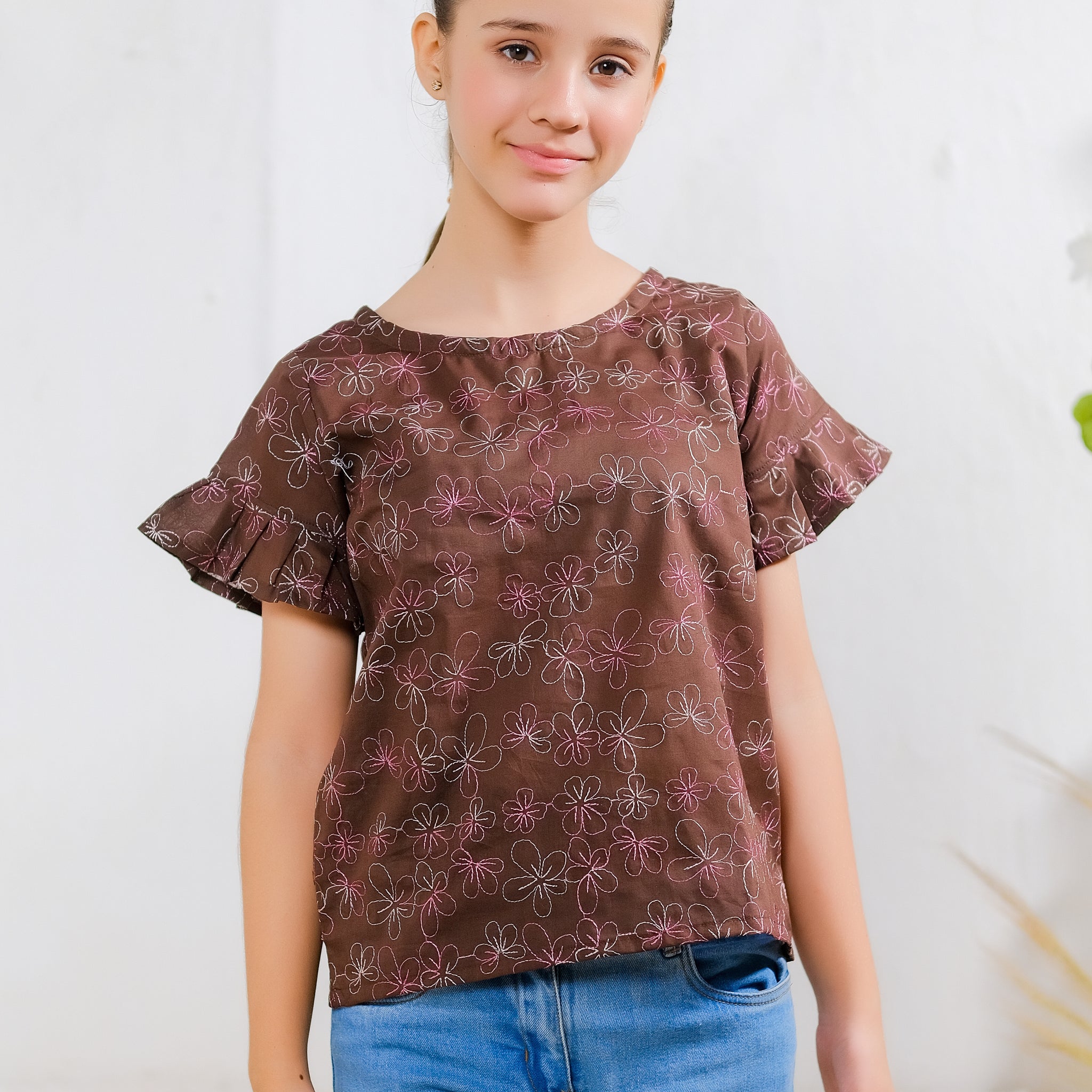 Chocolate Floral Embroidered Top