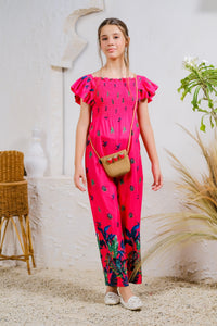 Coral Blossom Jumpsuit - Mix Cotton - jumpsuits, jumpsuit 2024 - Sprinkles Pakistan