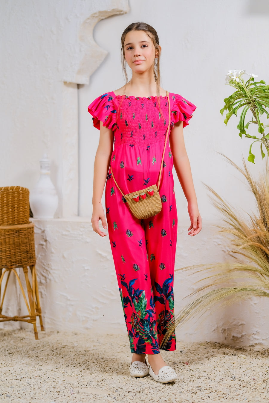 Coral Blossom Jumpsuit - Mix Cotton - jumpsuits, jumpsuit 2024 - Sprinkles Pakistan