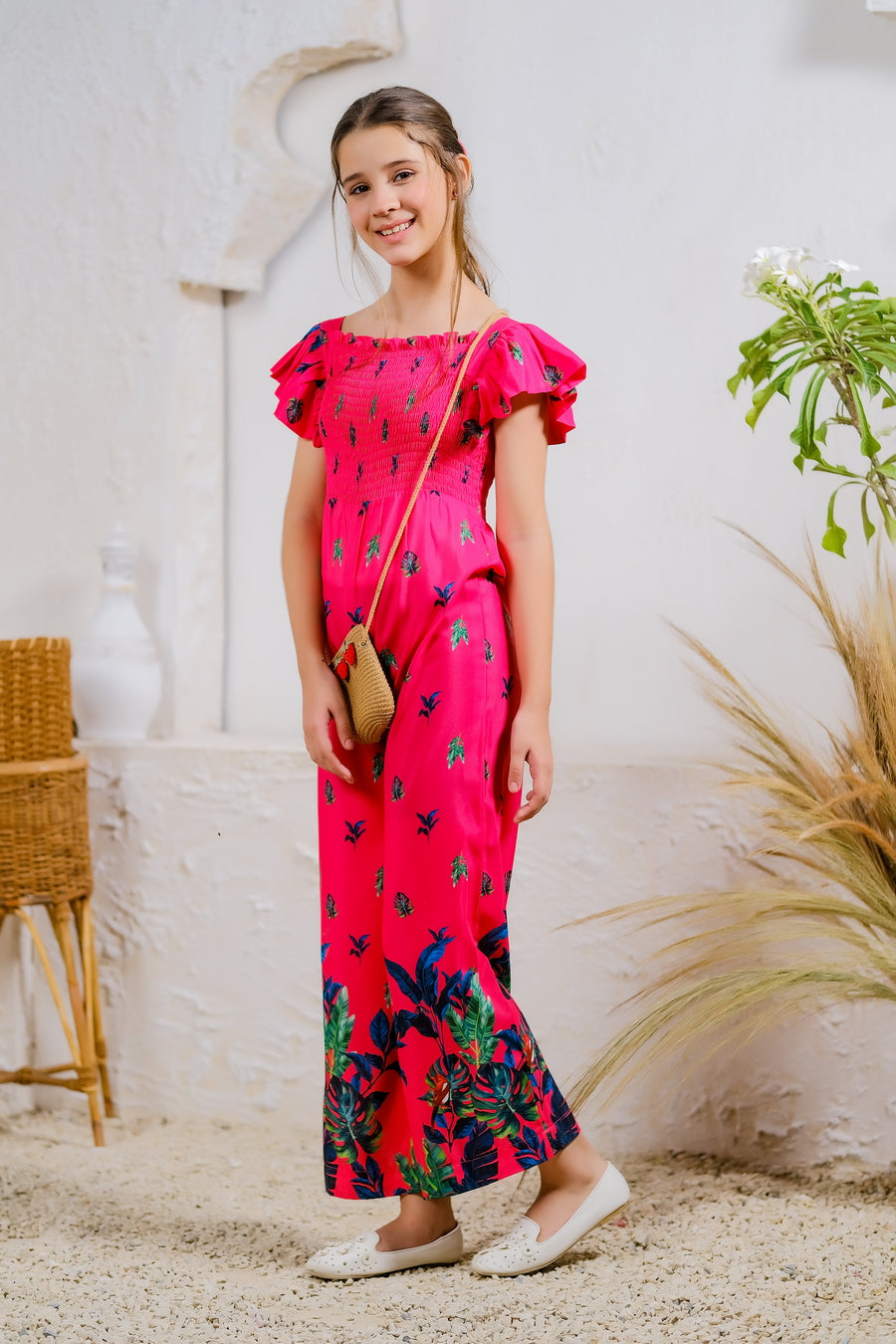 Coral Blossom Jumpsuit - Mix Cotton - jumpsuits, jumpsuit 2024 - Sprinkles Pakistan