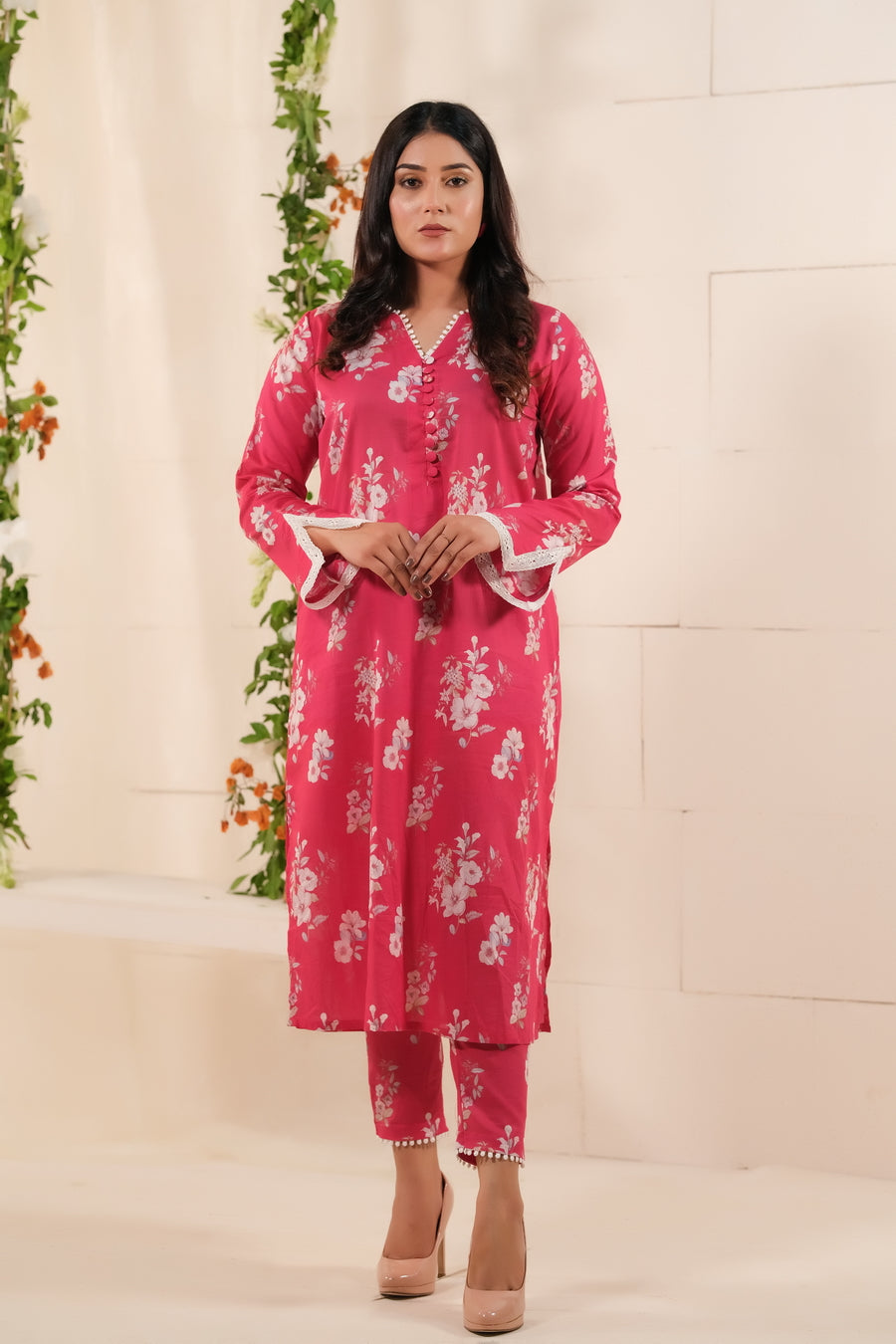 Fuchsia Blossoms Lawn 2 Pcs Ready to Wear Set - Lawn - grand-sale, lawn, 2pcs-rtw - Sprinkles Pakistan