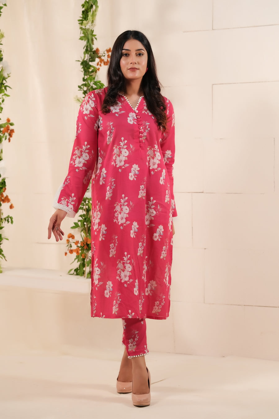 Fuchsia Blossoms Lawn 2 Pcs Ready to Wear Set - Lawn - grand-sale, lawn, 2pcs-rtw - Sprinkles Pakistan