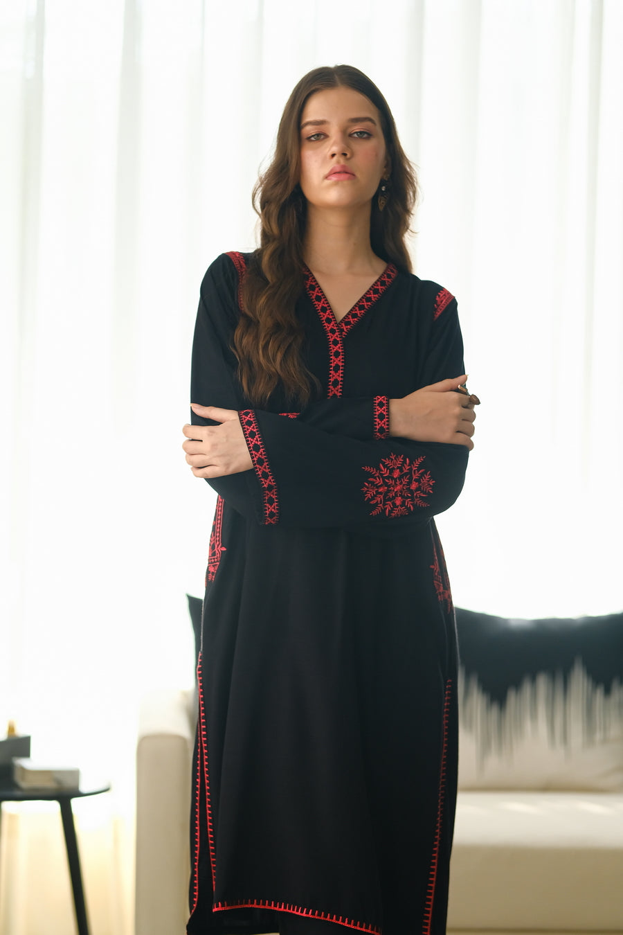 Scarlet Elegance - 2pcs - Embroidered