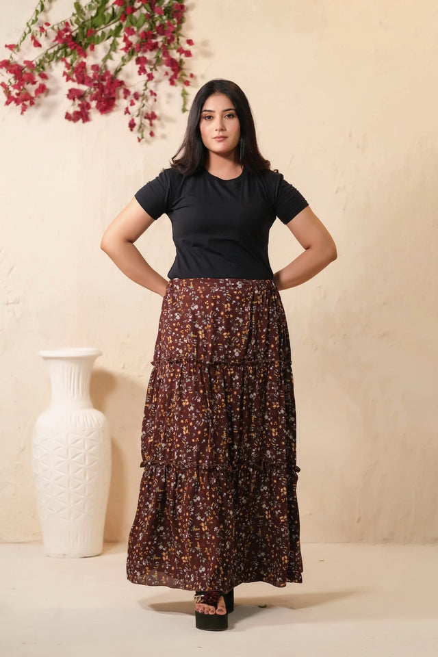 Mocha Dream Allover Floral Print Skirt