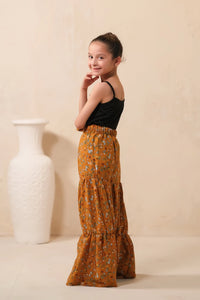 Mustard Bloom Allover Floral Print Skirt - Soft Summer Crepe - bottoms, skirts, women-bottom, women-clearance - Sprinkles Pakistan