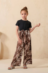 Tie Dye Slash Brown Flare Wide Leg Trouser - Soft Summer Crepe - bottoms, pants, women-bottom, women-clearance - Sprinkles Pakistan
