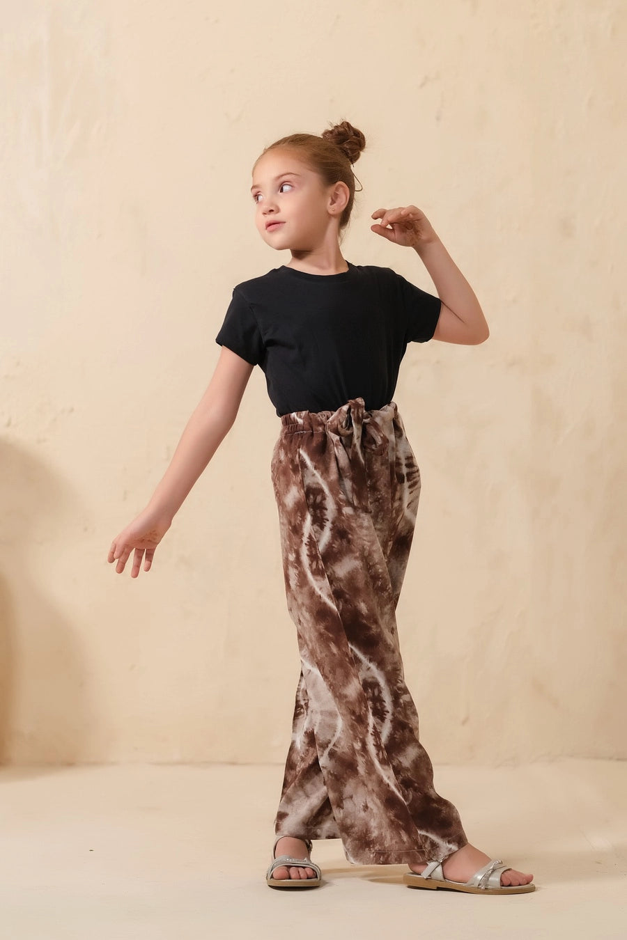 Tie Dye Slash Brown Flare Wide Leg Trouser - Soft Summer Crepe - bottoms, pants, women-bottom, women-clearance - Sprinkles Pakistan