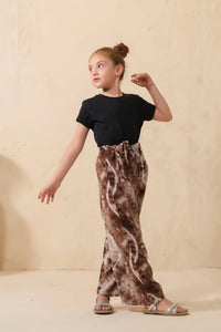 Tie Dye Slash Brown Flare Wide Leg Trouser - Soft Summer Crepe - bottoms, pants, women-bottom, women-clearance - Sprinkles Pakistan