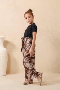 Tie Dye Slash Brown Flare Wide Leg Trouser - Soft Summer Crepe - bottoms, pants, women-bottom, women-clearance - Sprinkles Pakistan