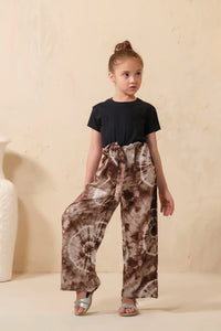 Tie Dye Slash Brown Flare Wide Leg Trouser - Soft Summer Crepe - bottoms, pants, women-bottom, women-clearance - Sprinkles Pakistan