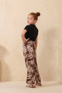 Tie Dye Slash Brown Flare Wide Leg Trouser - Soft Summer Crepe - bottoms, pants, women-bottom, women-clearance - Sprinkles Pakistan