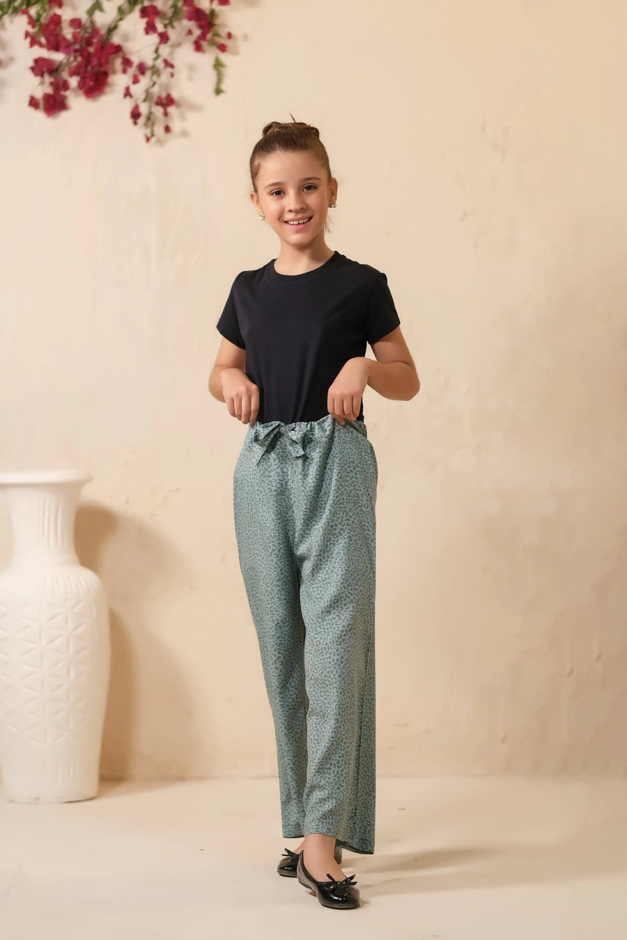 Frenchy Ditsy Floral Print Wide Leg Trouser - Soft Summer Crepe - bottoms, grand-sale, bottom, pants, kids-clearance - Sprinkles Pakistan