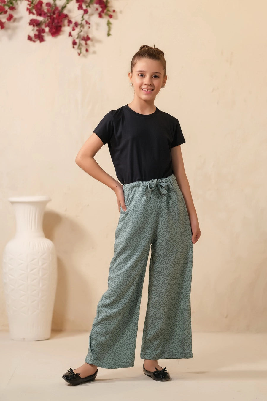 Frenchy Ditsy Floral Print Wide Leg Trouser - Soft Summer Crepe - bottoms, grand-sale, bottom, pants, kids-clearance - Sprinkles Pakistan
